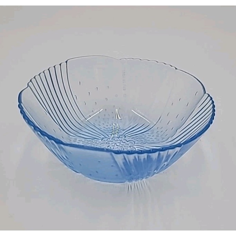 VTG Libbey Harmony Ice Blue Glass Serving Bowl Satin Finish Textured